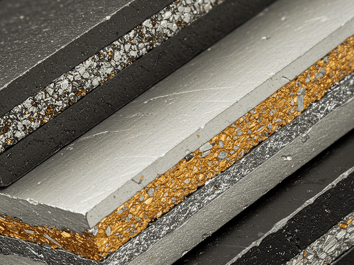 Macro Shot of Layered Steel, Nickel Barrier, and Silver Cross-Sections