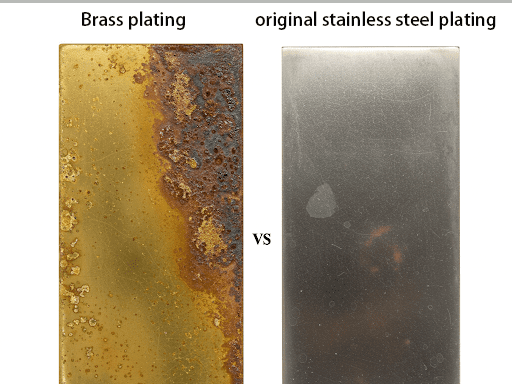 Tarnished Brass Plating vs. Stainless Steel Plating After Salt Spray Test