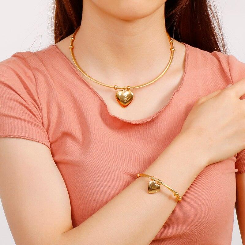 Kalen Romantic Heart Collier Choker Jewelry Sets For Women Stainless Steel Twist Chain Necklaces Bracelets Sets Femme Bijoux.