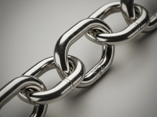 Close-Up of Polished 304 Stainless Steel Chain Link