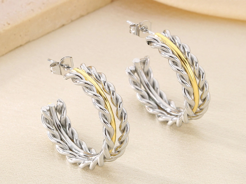 Elegant Two-Tone Stainless Steel Hoop Earrings