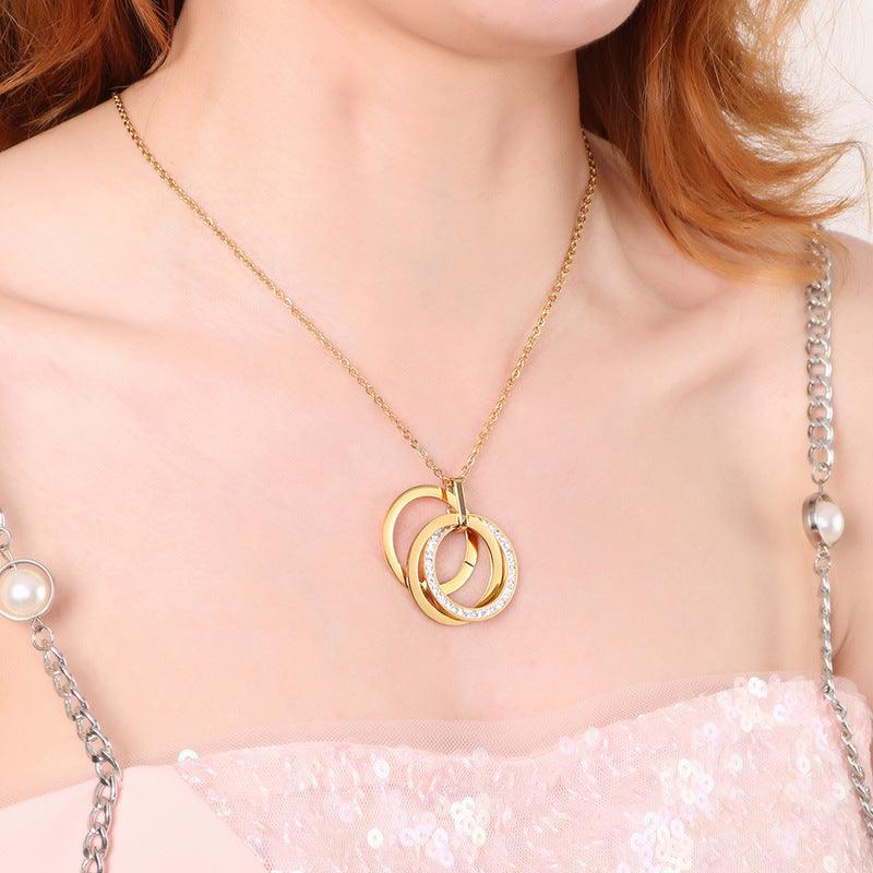 Kalen Stainless Steel Rounds Zircon Pendant Necklace Earrings Set Jewelry Sets For Women Fashion Jewelry Wholesale - kalen