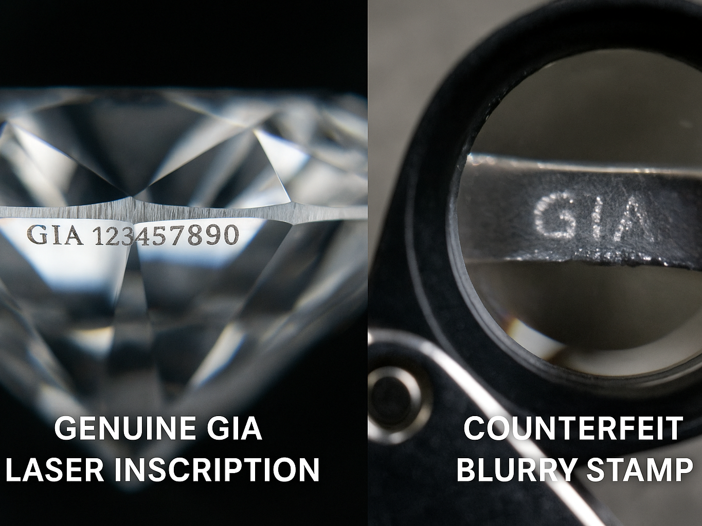 GIA Laser Inscription vs. Counterfeit Diamond Stamp Comparison