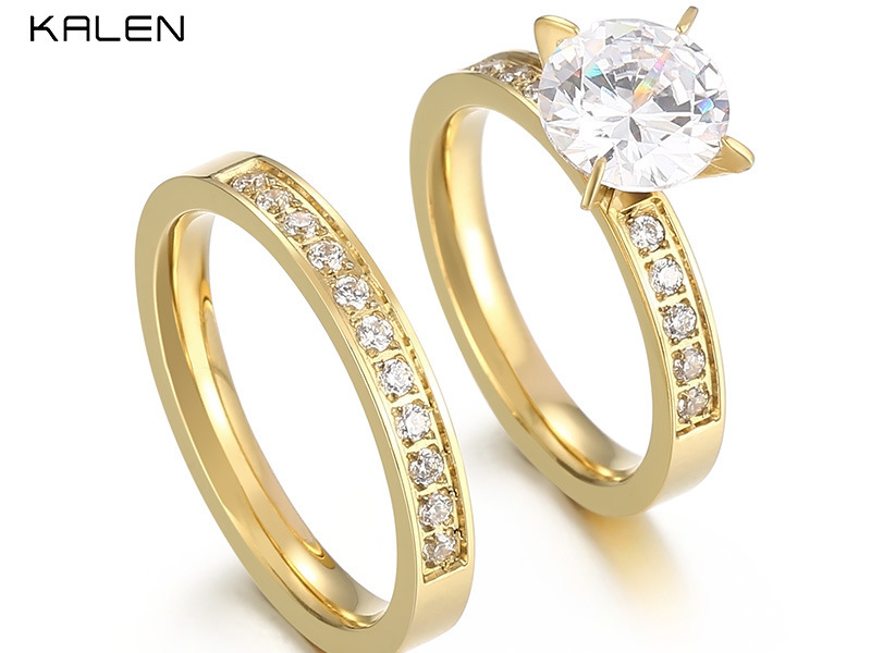 Gold Engagement and Wedding Ring Set with Channel-Set Diamonds