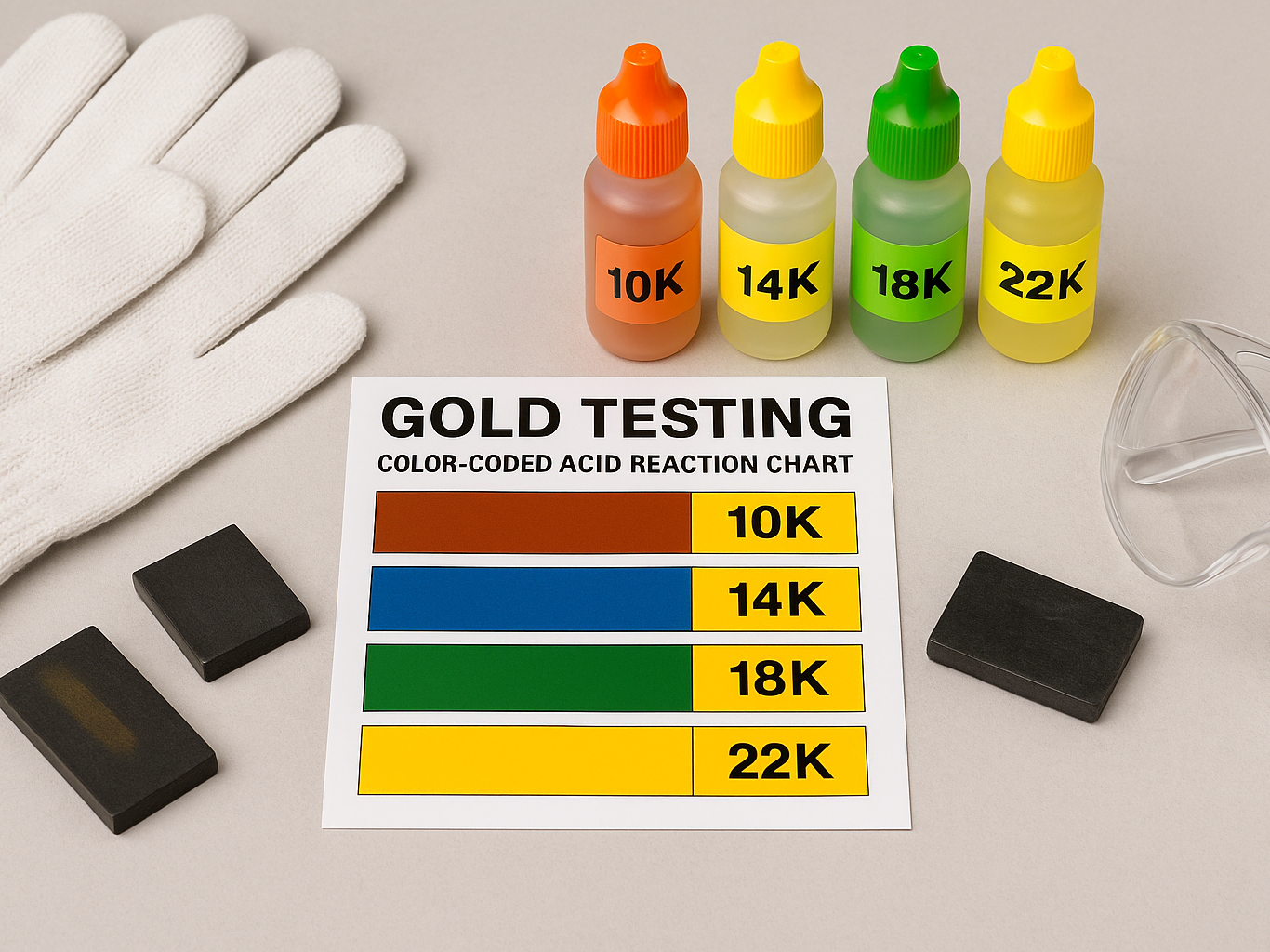 Gold Testing Kit with Color-Coded Acid Chart and Scratch Stones