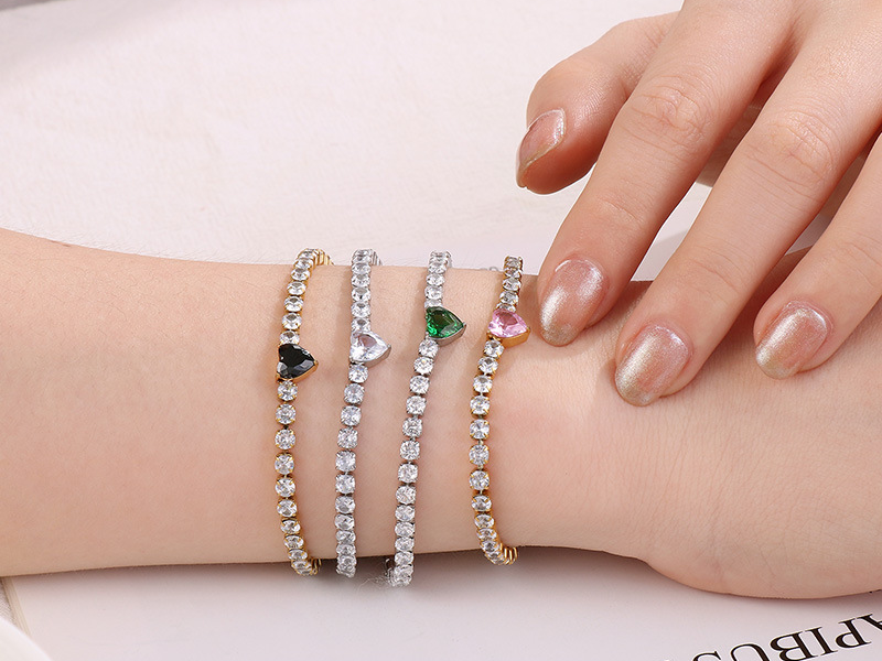 Elegant Diamond Tennis Bracelets with Heart-Shaped Gemstones