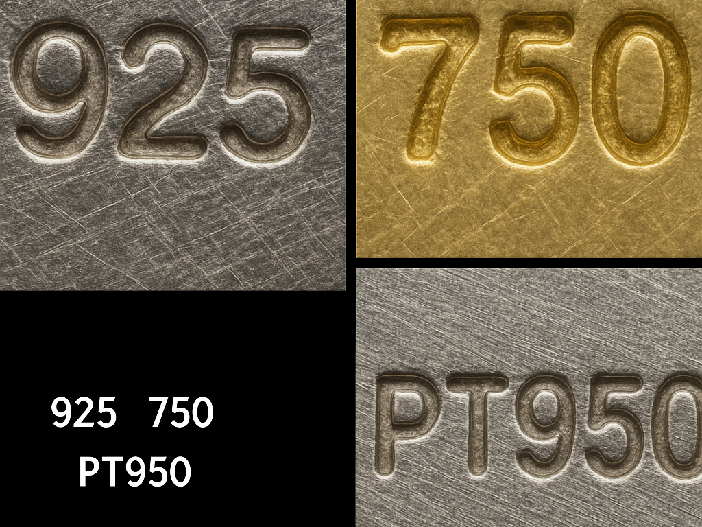 Macro View of 925, 750, and PT950 Metal Purity Stamps