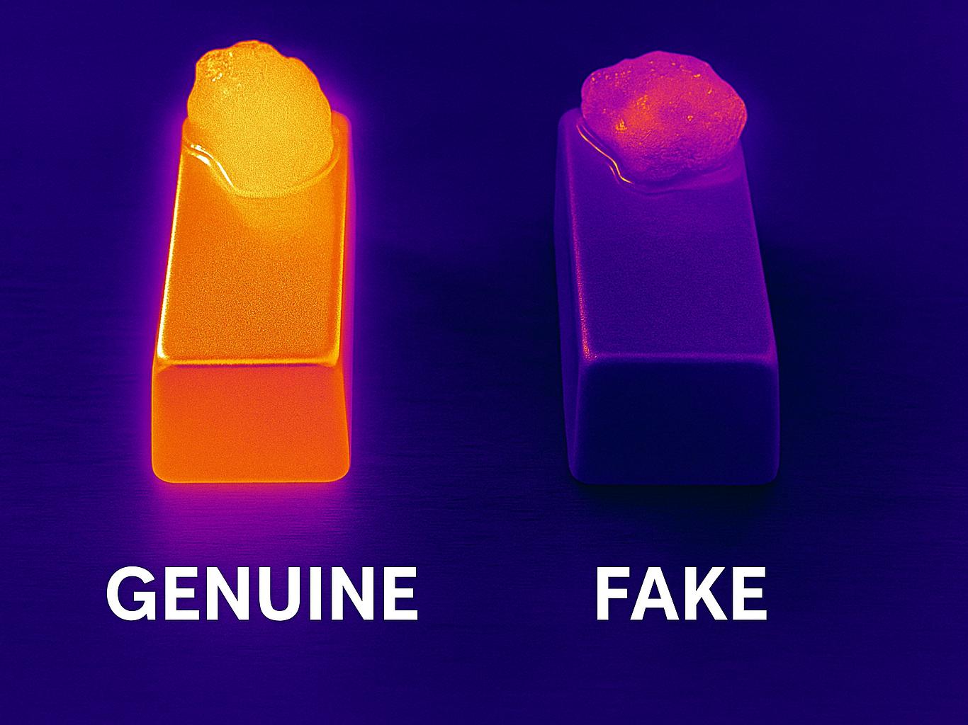 Thermal Image Comparison – Ice on Genuine vs. Fake Silver Bars